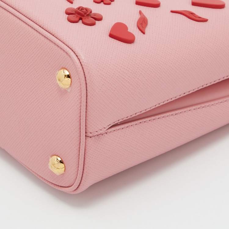 Pre Owned Prada Pink Saffiano Leather Small Embellished Panier Bag