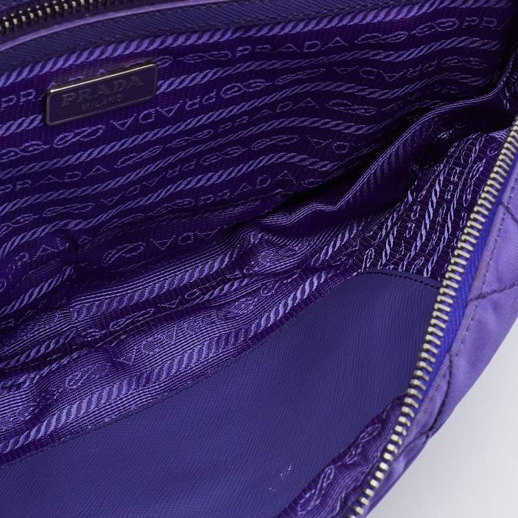 Pre Owned Prada Purple Quilted Nylon Flap Chain Shoulder Bag
