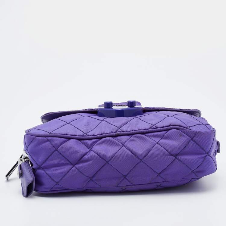 Pre Owned Prada Purple Quilted Nylon Flap Chain Shoulder Bag