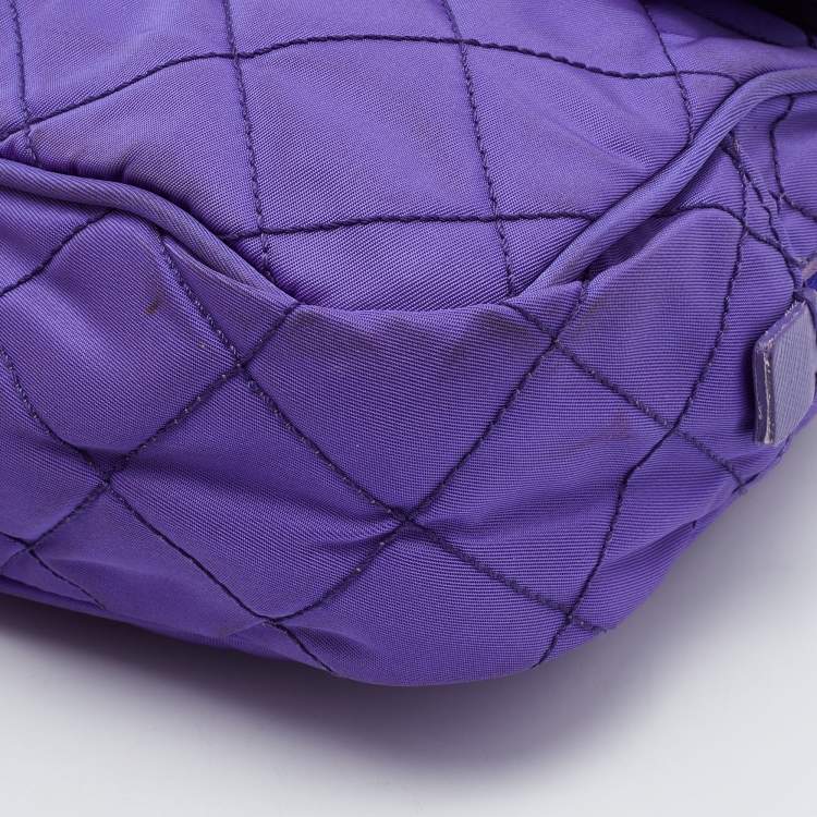 Pre Owned Prada Purple Quilted Nylon Flap Chain Shoulder Bag