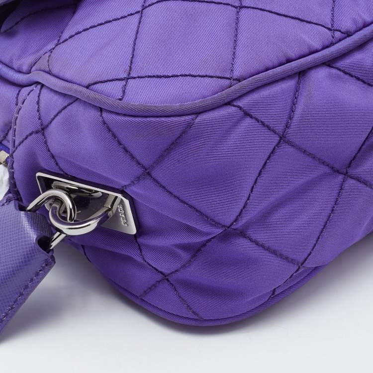 Pre Owned Prada Purple Quilted Nylon Flap Chain Shoulder Bag