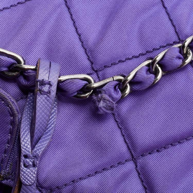 Pre Owned Prada Purple Quilted Nylon Flap Chain Shoulder Bag