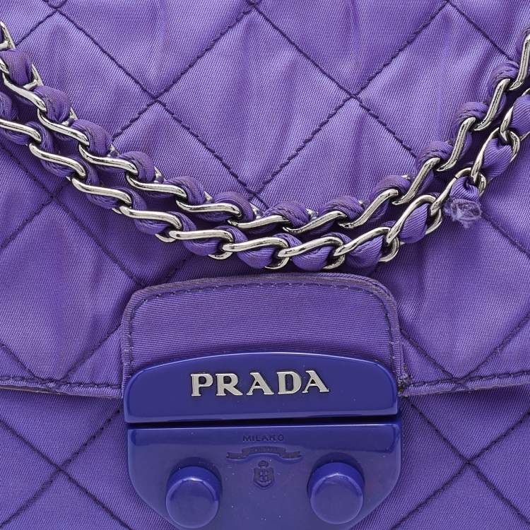 Pre Owned Prada Purple Quilted Nylon Flap Chain Shoulder Bag