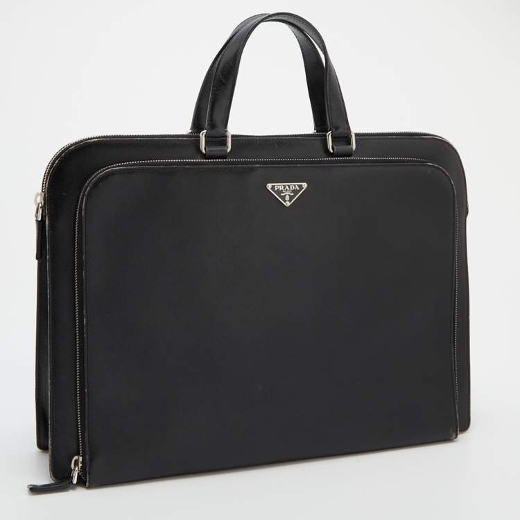 Pre Owned Prada Black Saffiano Leather Laptop Bag