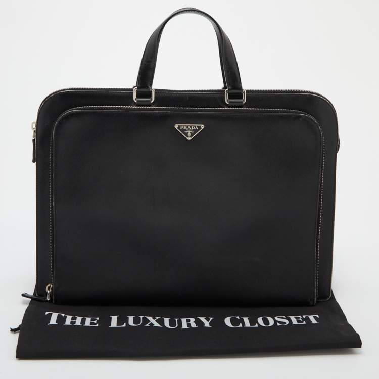 Pre Owned Prada Black Saffiano Leather Laptop Bag