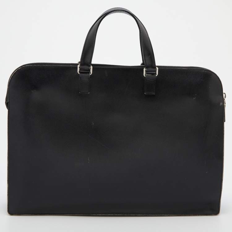 Pre Owned Prada Black Saffiano Leather Laptop Bag