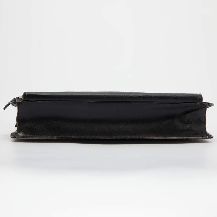 Pre Owned Prada Black Saffiano Leather Laptop Bag