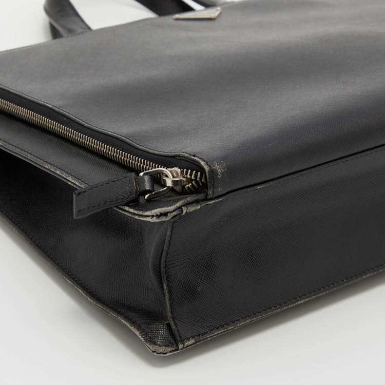 Pre Owned Prada Black Saffiano Leather Laptop Bag