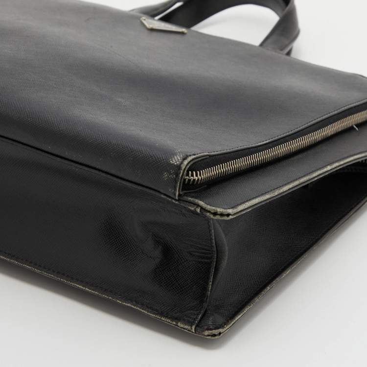 Pre Owned Prada Black Saffiano Leather Laptop Bag