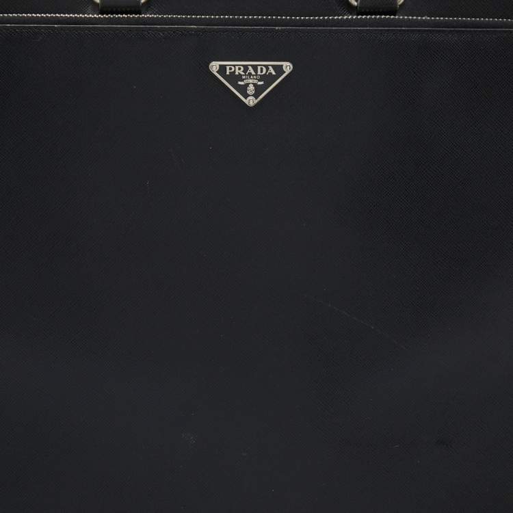 Pre Owned Prada Black Saffiano Leather Laptop Bag