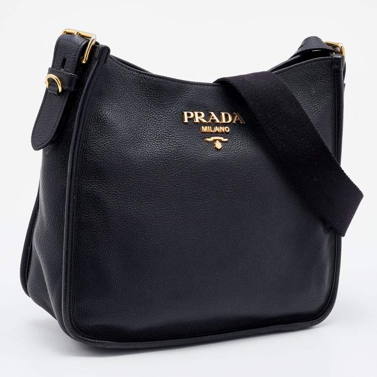 Pre Owned Prada Black Vitello Daino Leather Shoulder Bag