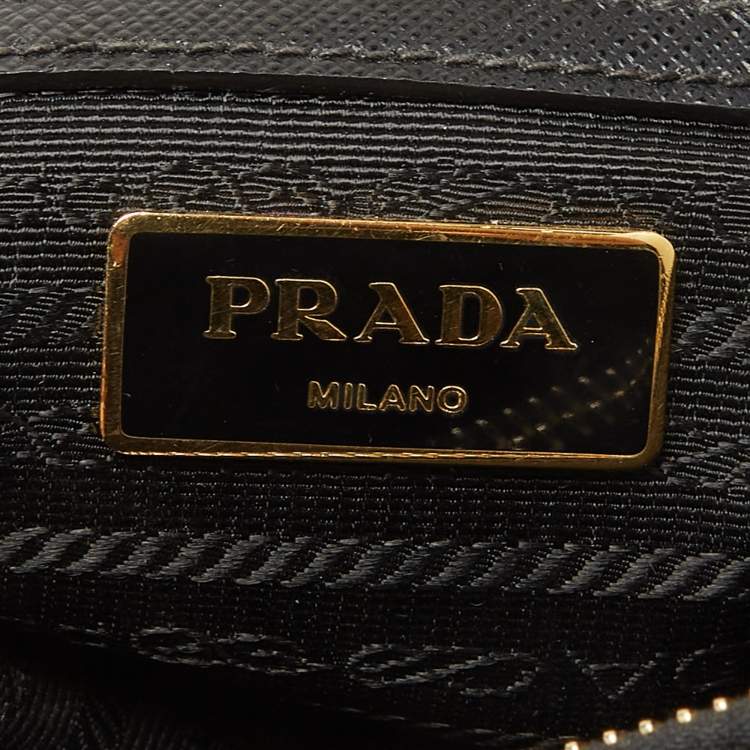 Pre Owned Prada Black Saffiano Leather Small Double Zip Tote