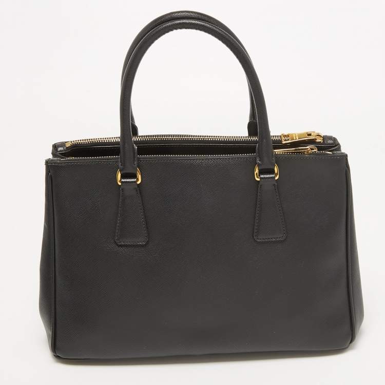 Pre Owned Prada Black Saffiano Leather Small Double Zip Tote