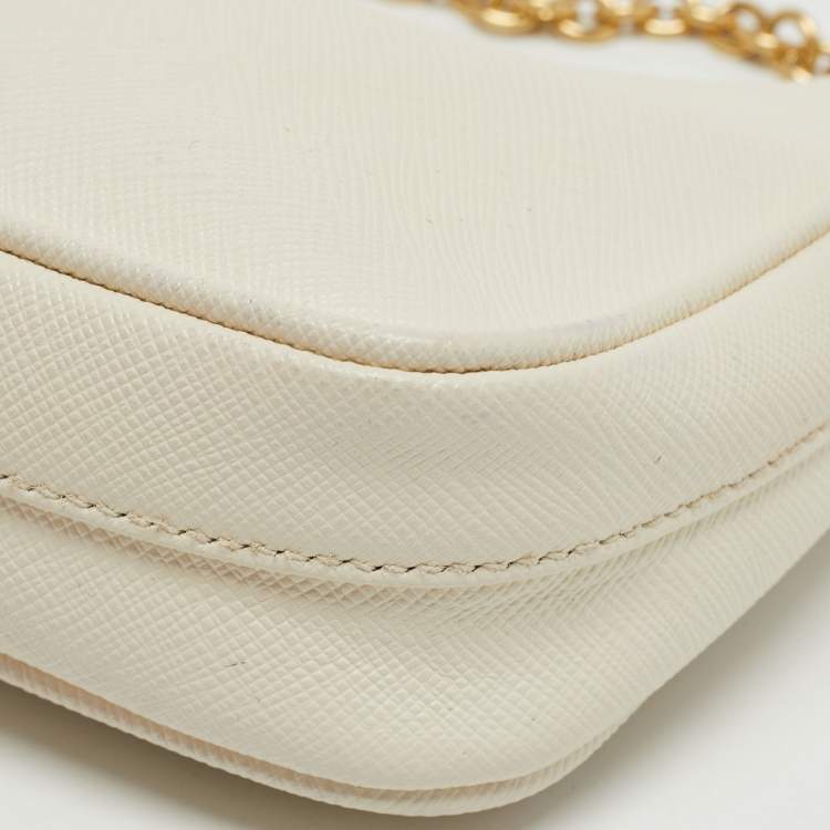 Pre Owned Prada Off White Saffiano Lux Leather Mini Pochette Bag