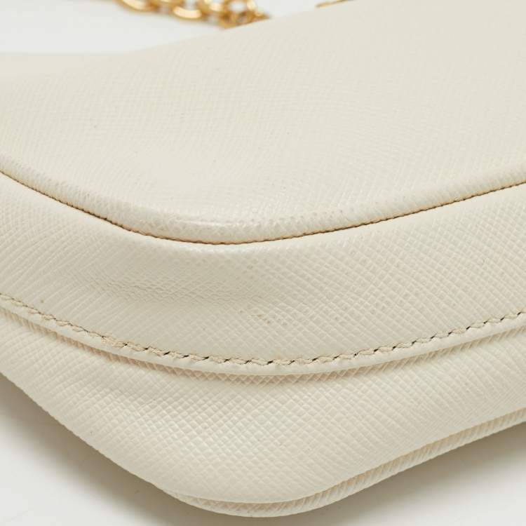 Pre Owned Prada Off White Saffiano Lux Leather Mini Pochette Bag