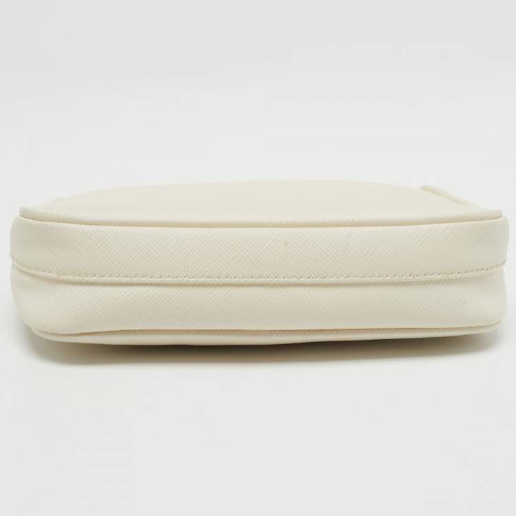 Pre Owned Prada Off White Saffiano Lux Leather Mini Pochette Bag