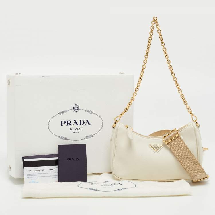 Pre Owned Prada Off White Saffiano Lux Leather Mini Pochette Bag