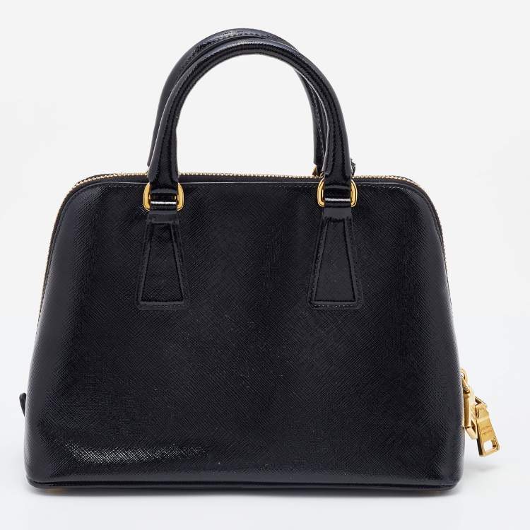 Pre Owned Prada Black Saffiano Vernice Leather Mini Promenade Satchel