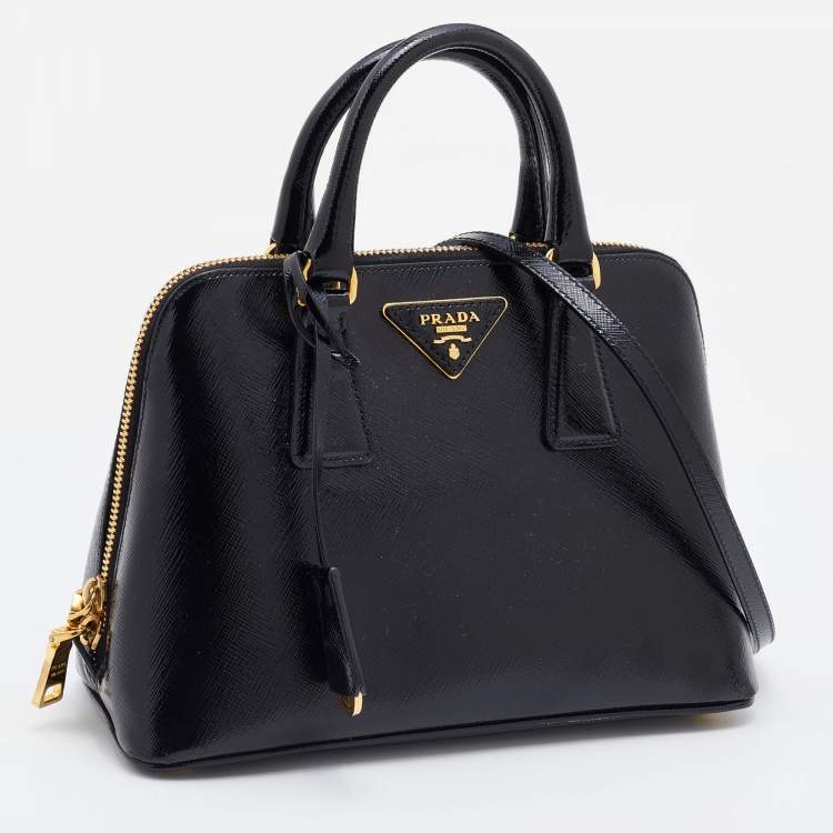 Pre Owned Prada Black Saffiano Vernice Leather Mini Promenade Satchel