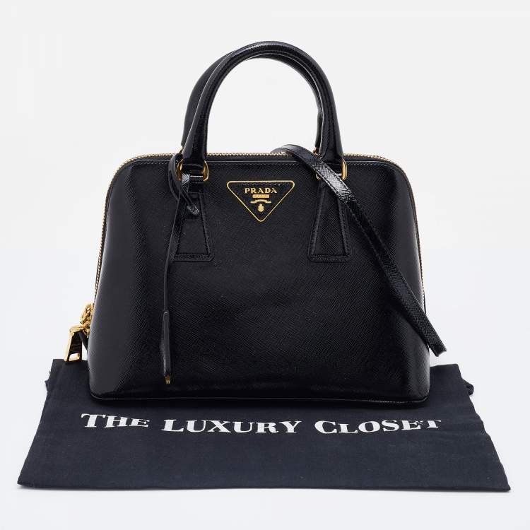 Pre Owned Prada Black Saffiano Vernice Leather Mini Promenade Satchel