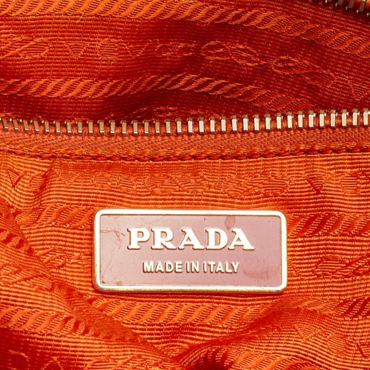 Pre Owned Prada Orange/White Perforated Saffiano Leather Boston Bag