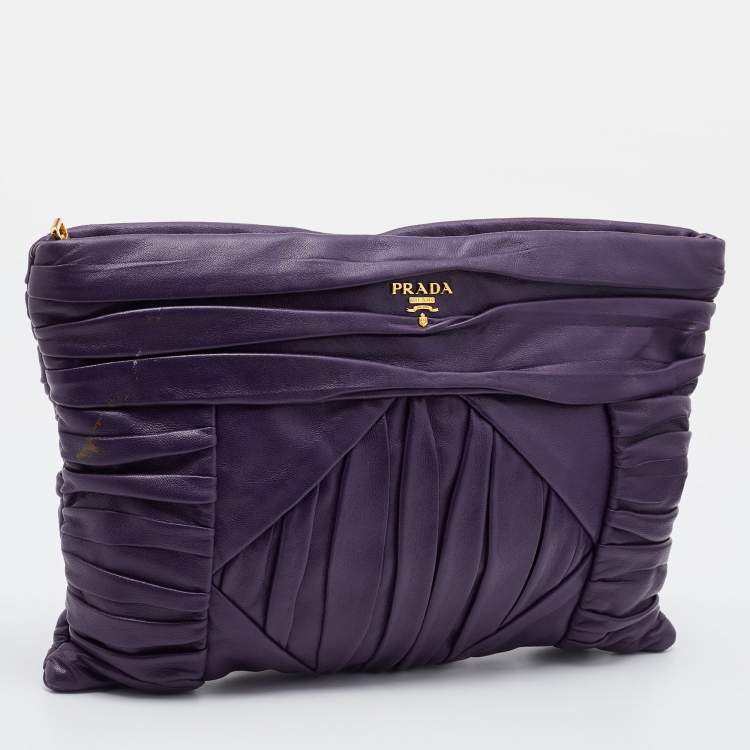 Pre Owned Prada Purple Leather Zip Pouch