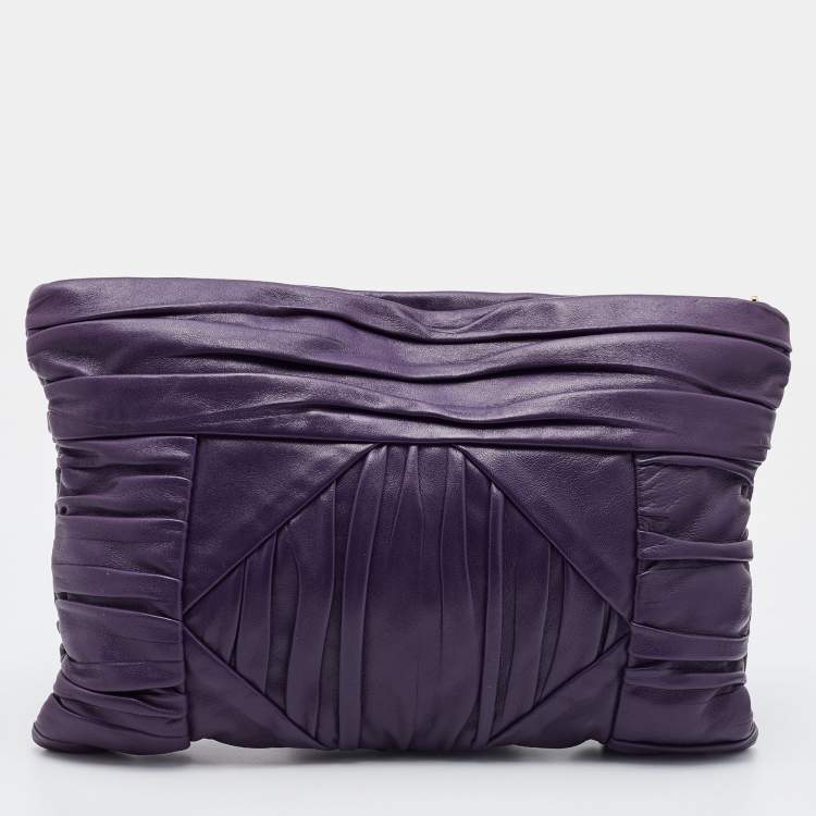 Pre Owned Prada Purple Leather Zip Pouch