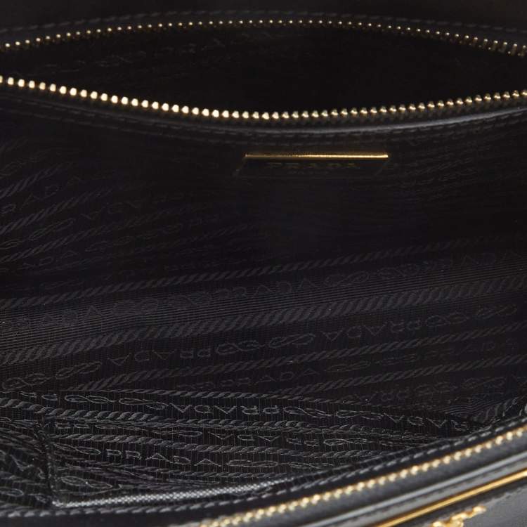 Pre Owned Prada Black Saffiano Lux Leather Small Double Zip Tote