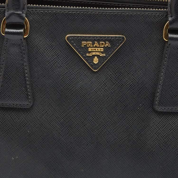Pre Owned Prada Black Saffiano Lux Leather Small Double Zip Tote
