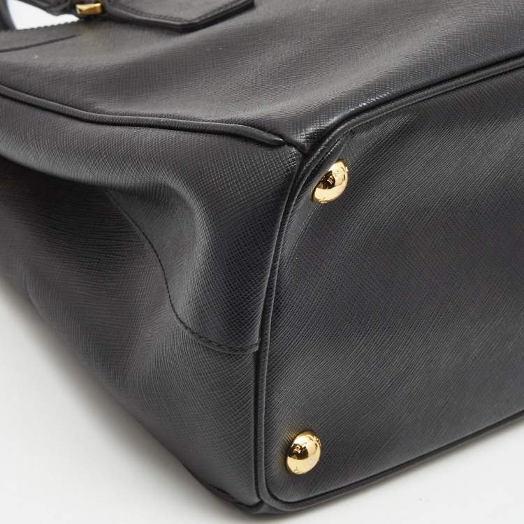 Pre Owned Prada Black Saffiano Lux Leather Small Double Zip Tote