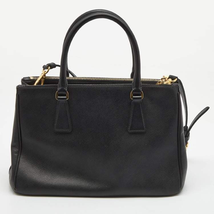 Pre Owned Prada Black Saffiano Lux Leather Small Double Zip Tote