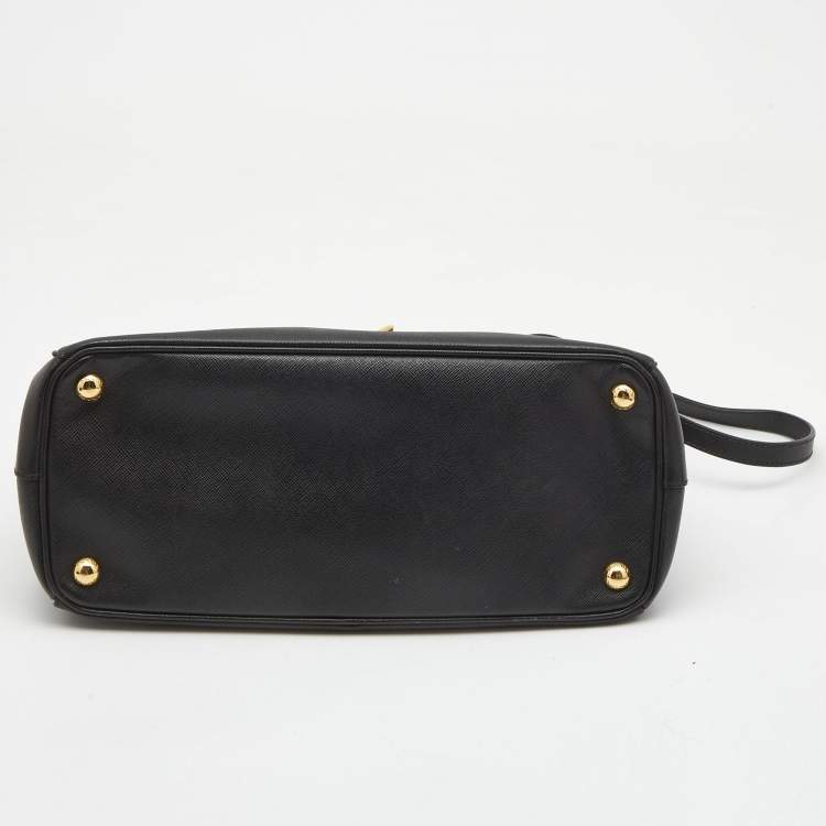 Pre Owned Prada Black Saffiano Lux Leather Small Double Zip Tote
