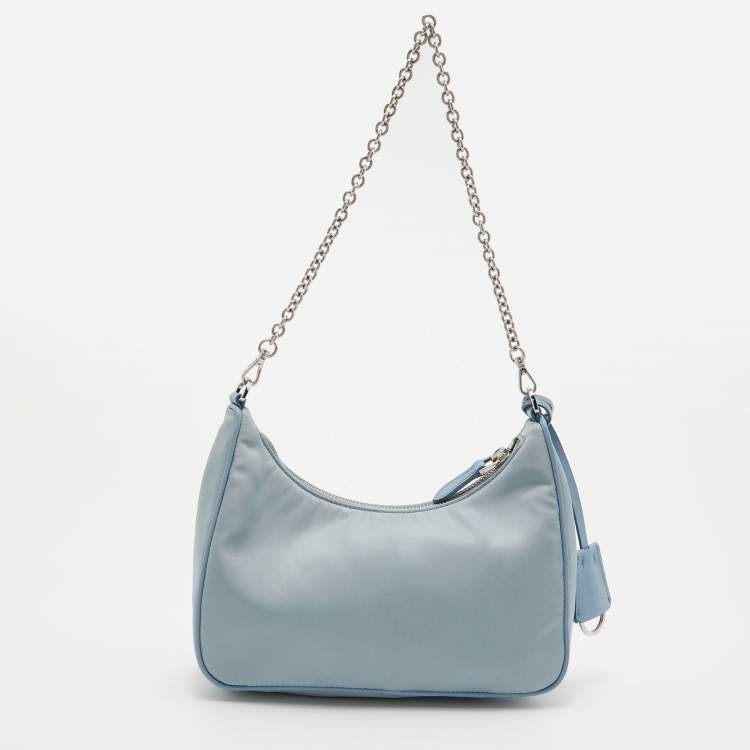 Pre Owned Prada Blue Nylon and Leather Re-Edition 2005 Shoulder Bag