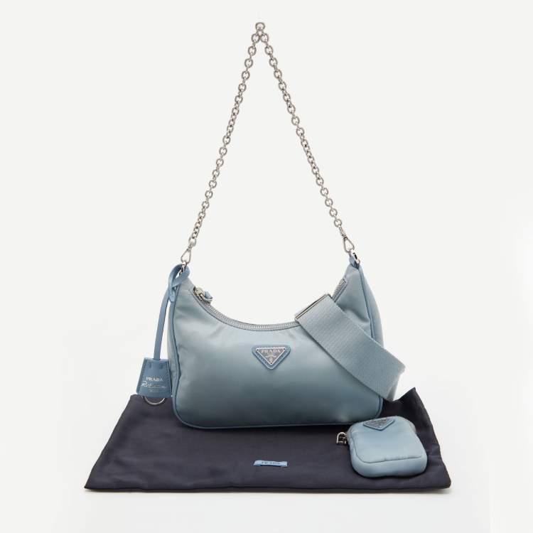 Pre Owned Prada Blue Nylon and Leather Re-Edition 2005 Shoulder Bag