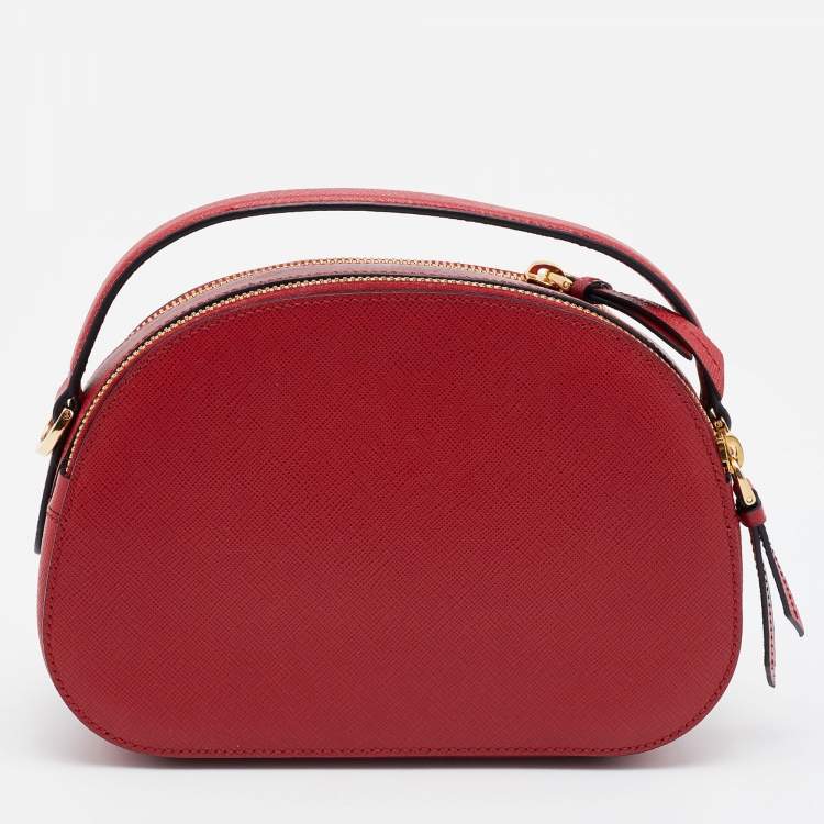 Pre Owned Prada Red Saffiano Lux Leather Odette Top Handle Bag
