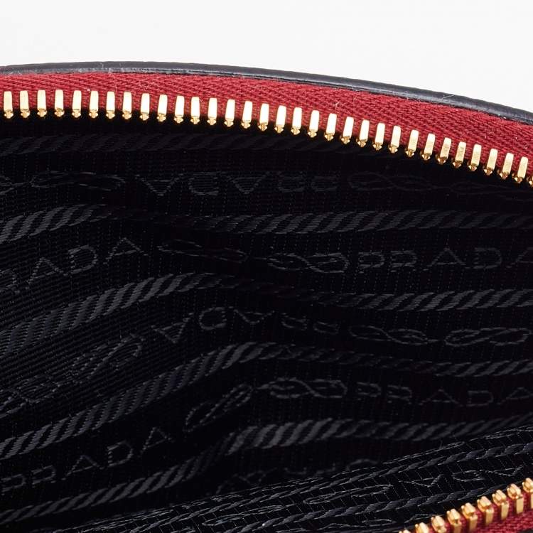 Pre Owned Prada Red Saffiano Lux Leather Odette Top Handle Bag