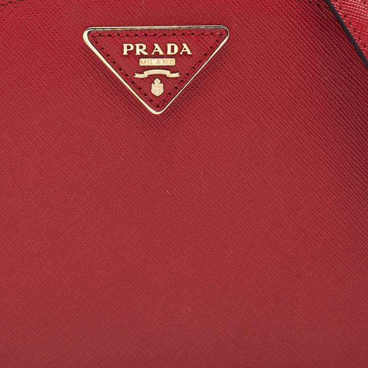 Pre Owned Prada Red Saffiano Lux Leather Odette Top Handle Bag