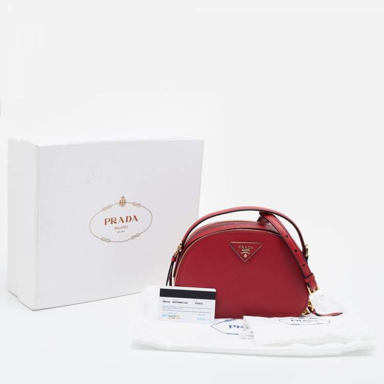 Pre Owned Prada Red Saffiano Lux Leather Odette Top Handle Bag