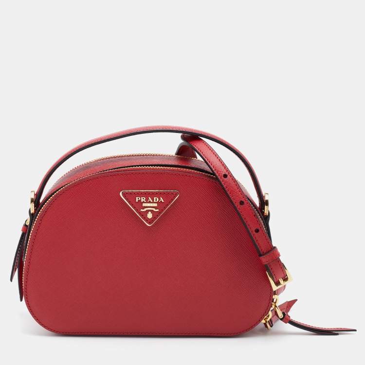 Prada Red Saffiano Lux Leather Odette Top Handle Bag Prada