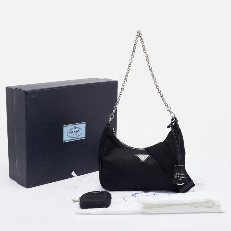 Pre Owned Prada Black Nylon and Leather Re-Edition 2005 Shoulder Bag