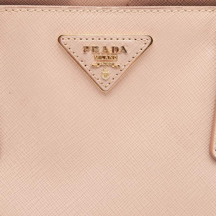 Pre Owned Prada Light Pink Saffiano Lux Leather Small Middle Zip Tote