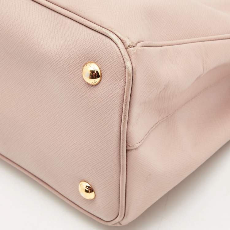 Pre Owned Prada Light Pink Saffiano Lux Leather Small Middle Zip Tote
