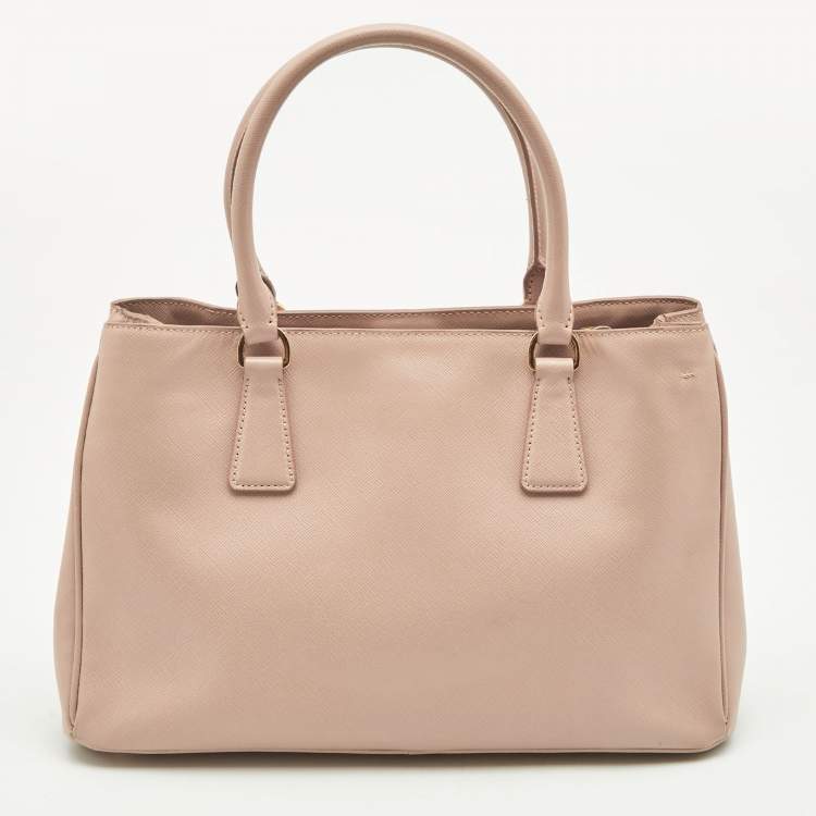 Pre Owned Prada Light Pink Saffiano Lux Leather Small Middle Zip Tote