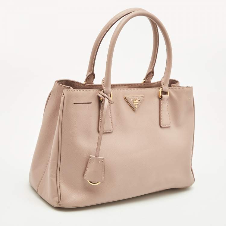 Pre Owned Prada Light Pink Saffiano Lux Leather Small Middle Zip Tote