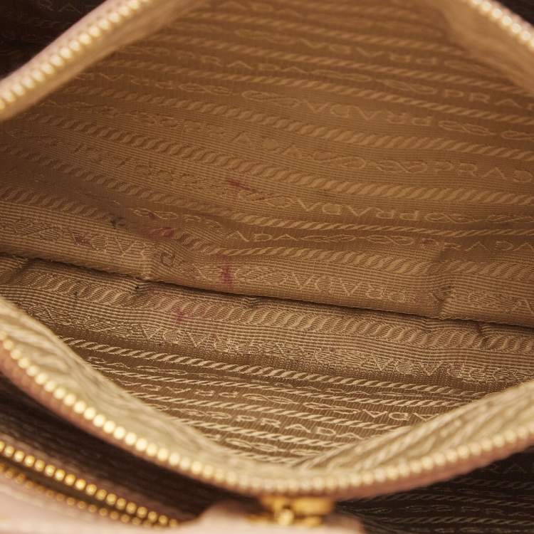 Pre Owned Prada Light Pink Saffiano Lux Leather Small Middle Zip Tote