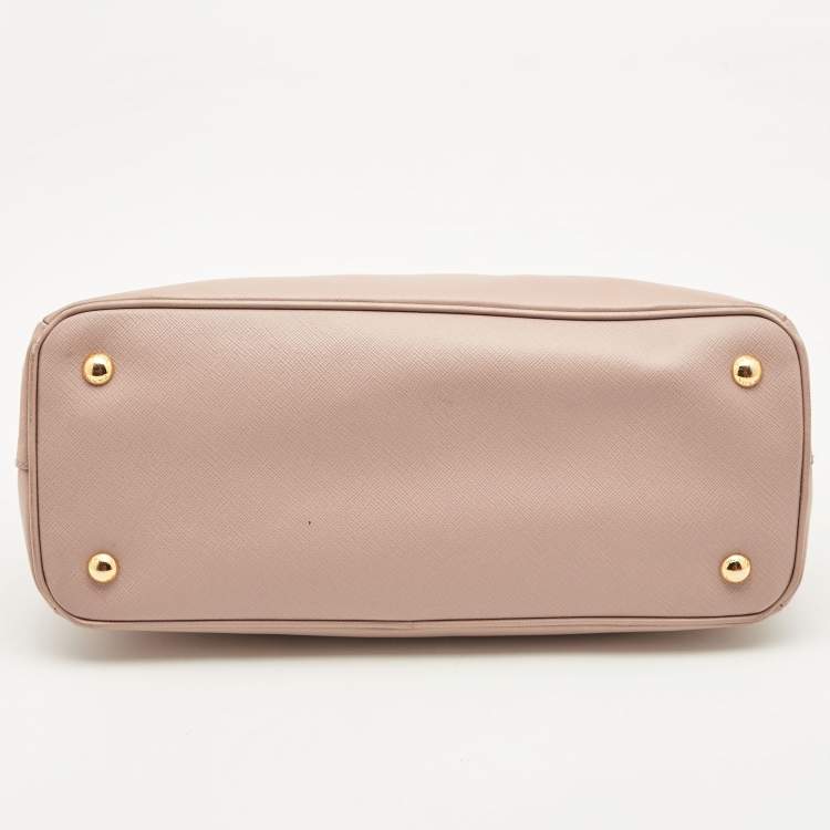 Pre Owned Prada Light Pink Saffiano Lux Leather Small Middle Zip Tote
