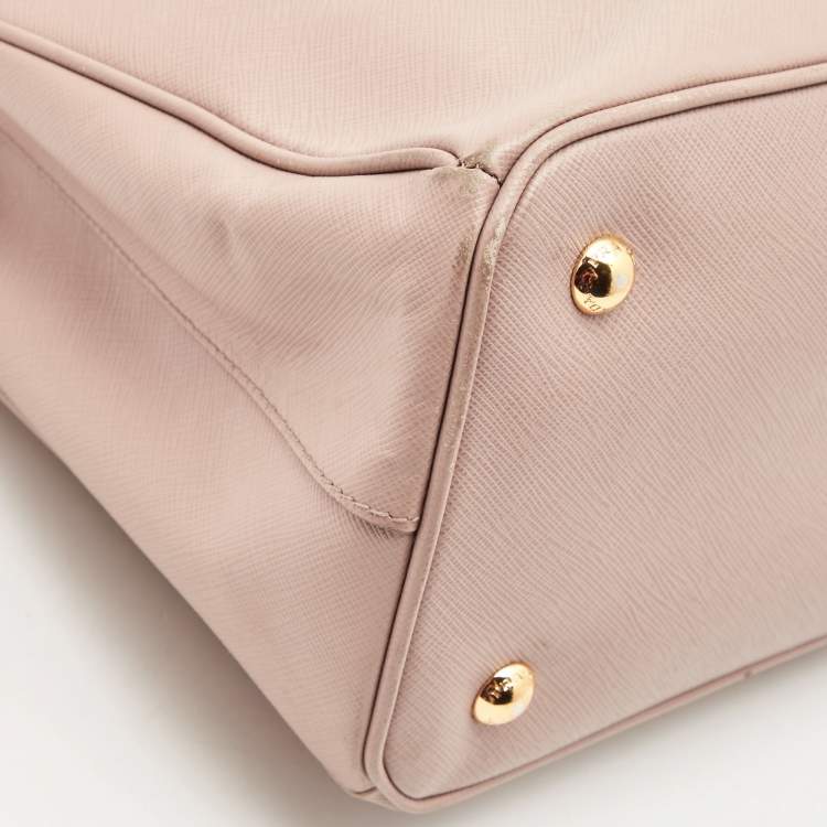 Pre Owned Prada Light Pink Saffiano Lux Leather Small Middle Zip Tote