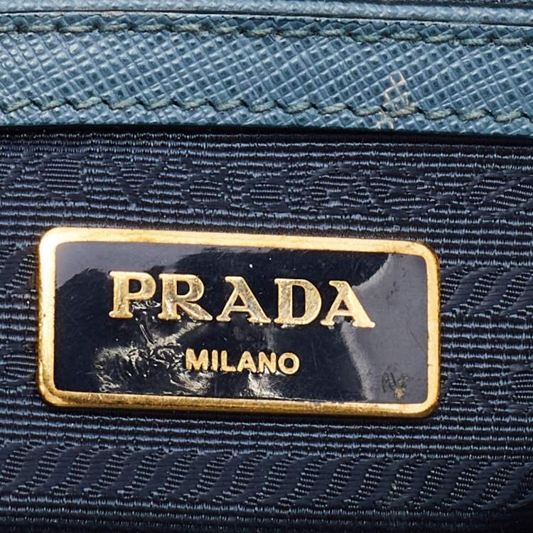 Pre Owned Prada Blue Saffiano Lux Leather Small Double Zip Tote
