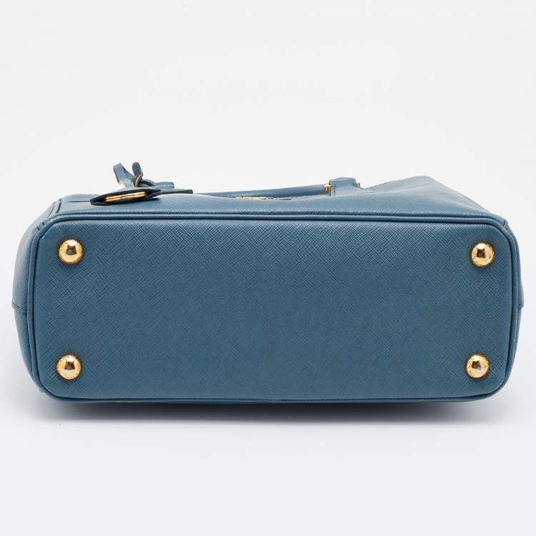 Pre Owned Prada Blue Saffiano Lux Leather Small Double Zip Tote