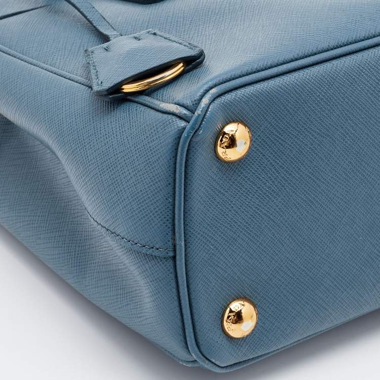 Pre Owned Prada Blue Saffiano Lux Leather Small Double Zip Tote
